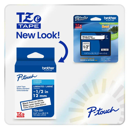 Brother TZE345G label-making tape White on black TZe