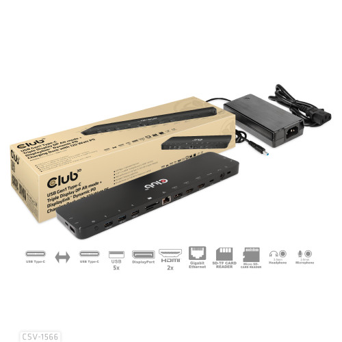 CSV-1566 , CLUB3D CSV-1566 laptop dock/port replicator Docking USB 3.2 Gen 1 (3.1 Gen 1) Type-C Black