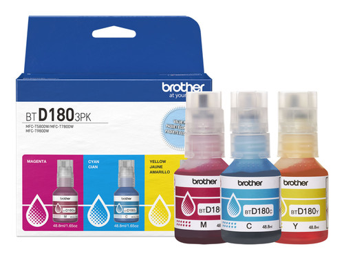 Brother Genuine BTD1803PK 3-Pack High Yield Cyan, Magenta, and Yellow Ink Bottles toner cartridge - BTD1803PKS , BTD1803PKS