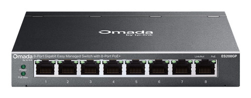TP-Link Omada ES208GP network switch Managed L2 Gigabit Ethernet (10/100/1000) Power over Ethernet (PoE) DIN rail Black , ES208GP