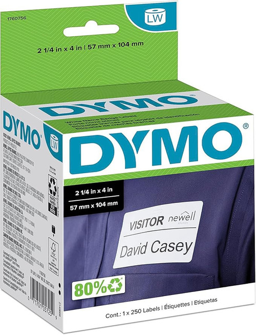 1760756 |DYMO LW LABELS WHITE 250 NAME BADGE 2.25"X 4" - 1760756