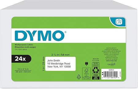2050830 |DYMO LabelWriter 2050830 Multi-Purpose Labels, 2-1/8" x 1", Black on White, 500 Labels/Roll, 24 Rolls/Box