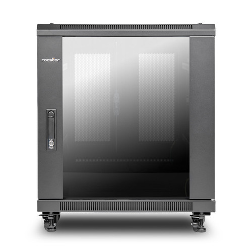 Y10E065-B3 |Rocstor SolidRack R3003G 12U Rack Enclosure Glass Door - 600mm x 1000mm x 12U - Include Doors & Side - 1760 lb Capacity - Adjustable Depth - Assembled - Black - Y10E065-B3