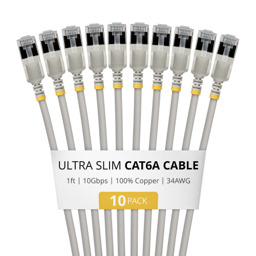 6ASTP34GRS1FT10PK , StarTech.com 6ASTP34GRS1FT10PK networking Cable Gray 12" (0.305 m) Cat6a U/FTP (STP) Round