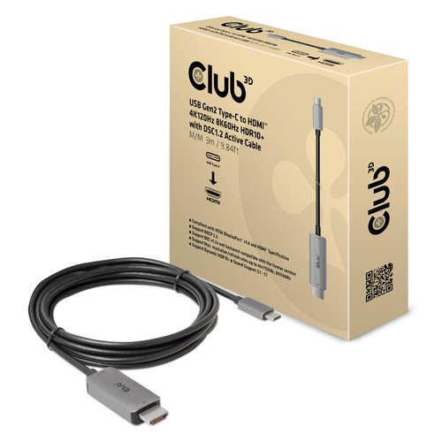 CAC-1587 , CLUB3D CAC-1587 Video Cable Adapter 118.1" (3 m) USB Gen2 Type-C HDMI Type A (Standard) Black