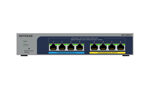 MS108EUP-100NAS , NETGEAR 8-port Ultra60 PoE++ Multi-Gigabit (2.5G) Ethernet Plus Switch Managed L2/L3 2.5G Ethernet (100/1000/2500) Power over Ethernet (PoE) Gray - MS108EUP-100NAS