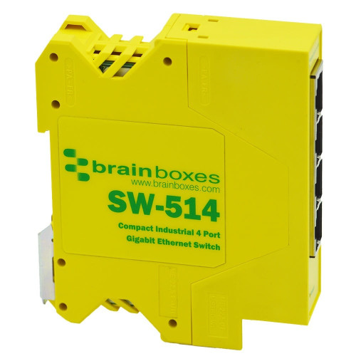 SW-514 , Brainboxes SW-514 network switch Unmanaged L2 Gigabit Ethernet (10/100/1000) DIN rail Yellow