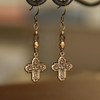 IN-75F  Vintage Gold Four Way Catholic Cross Earrings