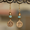 IN-82   Vintage Medal St. Benedict and Amazonite Earrings