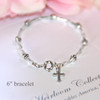 CJ-151-6  Silver Glass Beads Classic Bracelet with Cross 5"