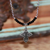 IN-589  Jet Crystal and Classic Cross Necklace