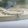 STG-266CR  Sterling Silver Beads 5" Stretch Bracelet with Cross 