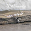 RH-71  Heart with Cross Pearls & Crystals First Communion Necklace
