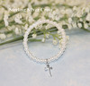 STG-280  5" Glass Pearl with Sterling Silver Cross Bracelet