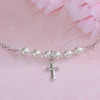 CJ-367  Rhodium Cross and Glass Pearls Necklace CJ-367