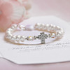 STG-151-6  FW Pearl Sterling Rhodium Cross 6" Bracelet 
