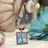 ART-208 Beautfiul Teal Fleur de Lis ART Collection Necklace