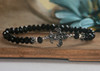IS-287 Hematite Swarovski Embellished Fleur de Lis Bracelet