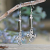 IN-46  Beautiful Platinum Crystals Drop Cross Earrings