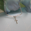 STG-26CR  Sterling Silver Cross and Matte White Crystals