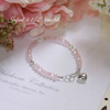 STG-23HT  Matte Pink Crystals and Sterling Silver Puff Heart 4 1/2" Bracelet