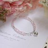 STG-24HT  Matte Pink Crystals and Sterling Silver Puff Heart 5" Bracelet