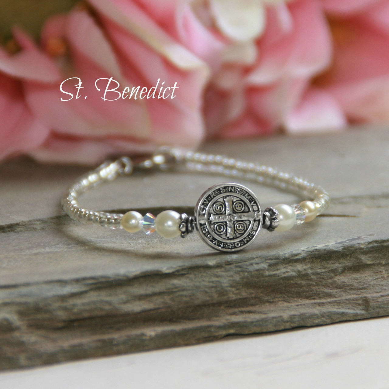 CJ-512  St. Benedict for Baby 5" with Pearls and Seed Beads