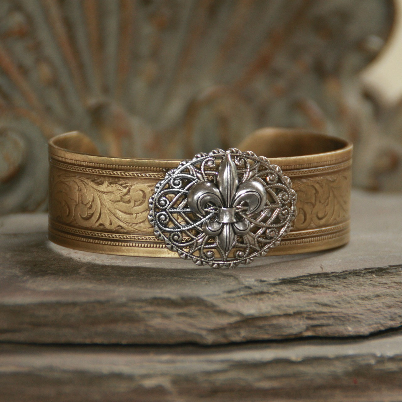 ART-155  Fleur de Lis Cuff Bracelet