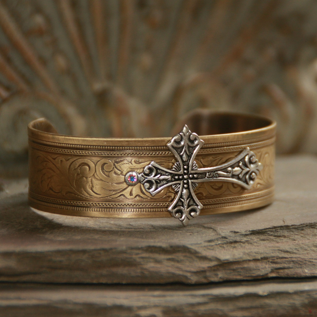 ART-156  Vintage Style Cross Cuff Bracelet