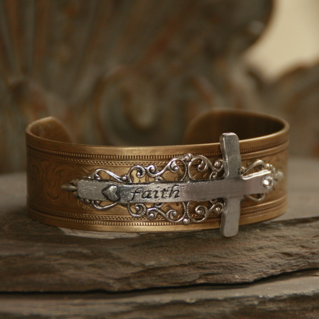 ART-160  Faith Cross Vintage Style Cuff Bracelet