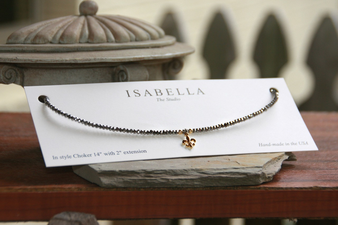 CH-18  Fleur de Lis Gold with Hematite Beaded