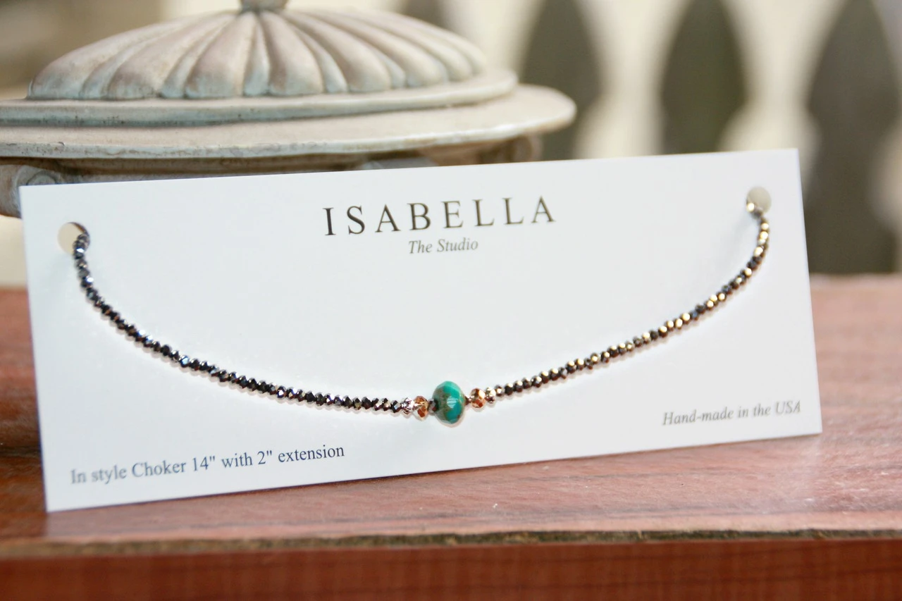 CH-4  Hint of Turqoise and Hematite Beaded Choker