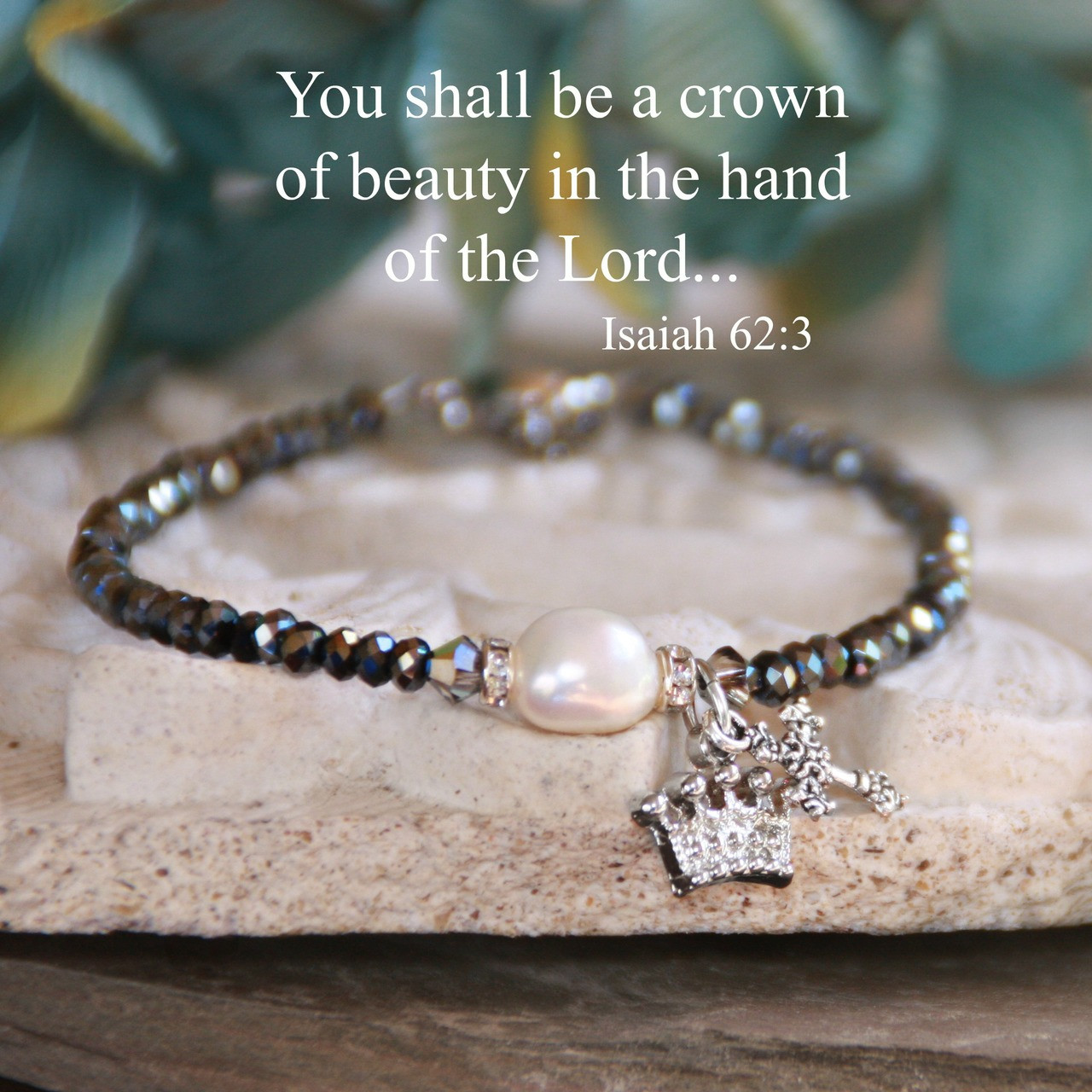 IN-197  You shall be a Crown of Beauty Freshwater Pearl Beaded Bracelet