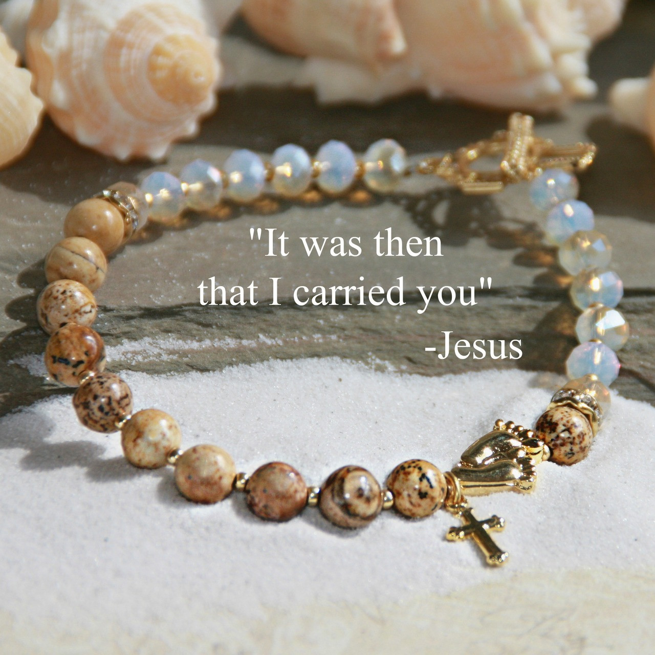 IN-195  New Fooprints Bracelet of Semi-Precious Jasper