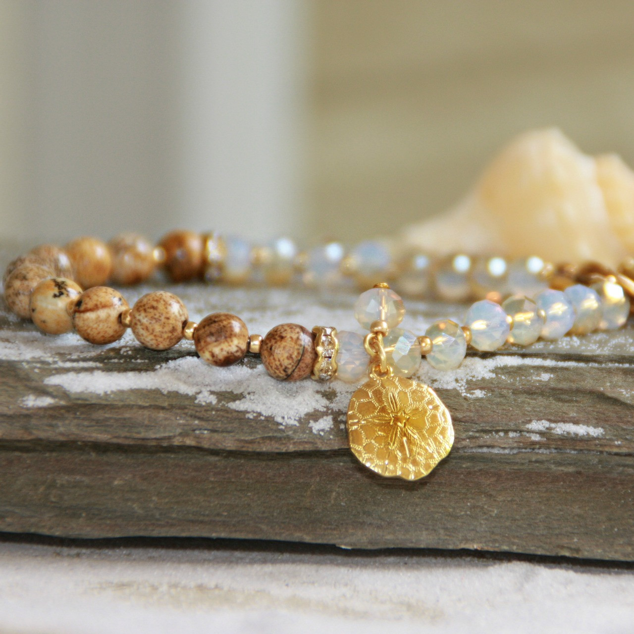 OC-1  Sandollar Jasper and Crystal Bracelet
