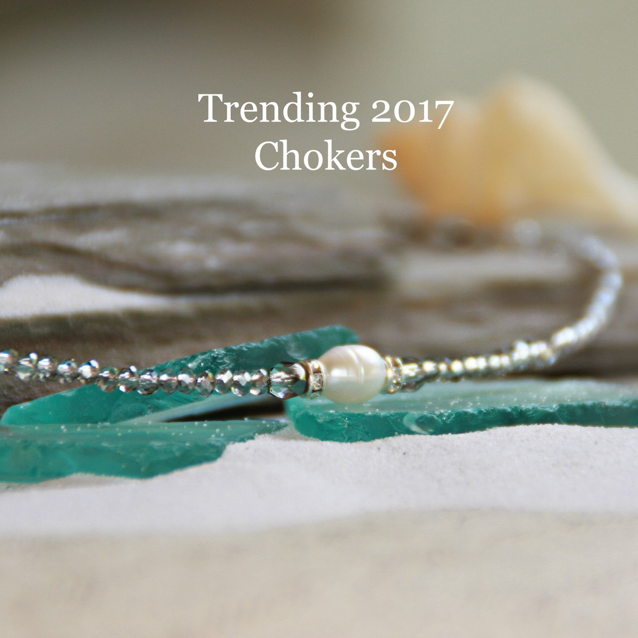 CH-26  Single Freshwater Pearl Choker with Platinum crystals