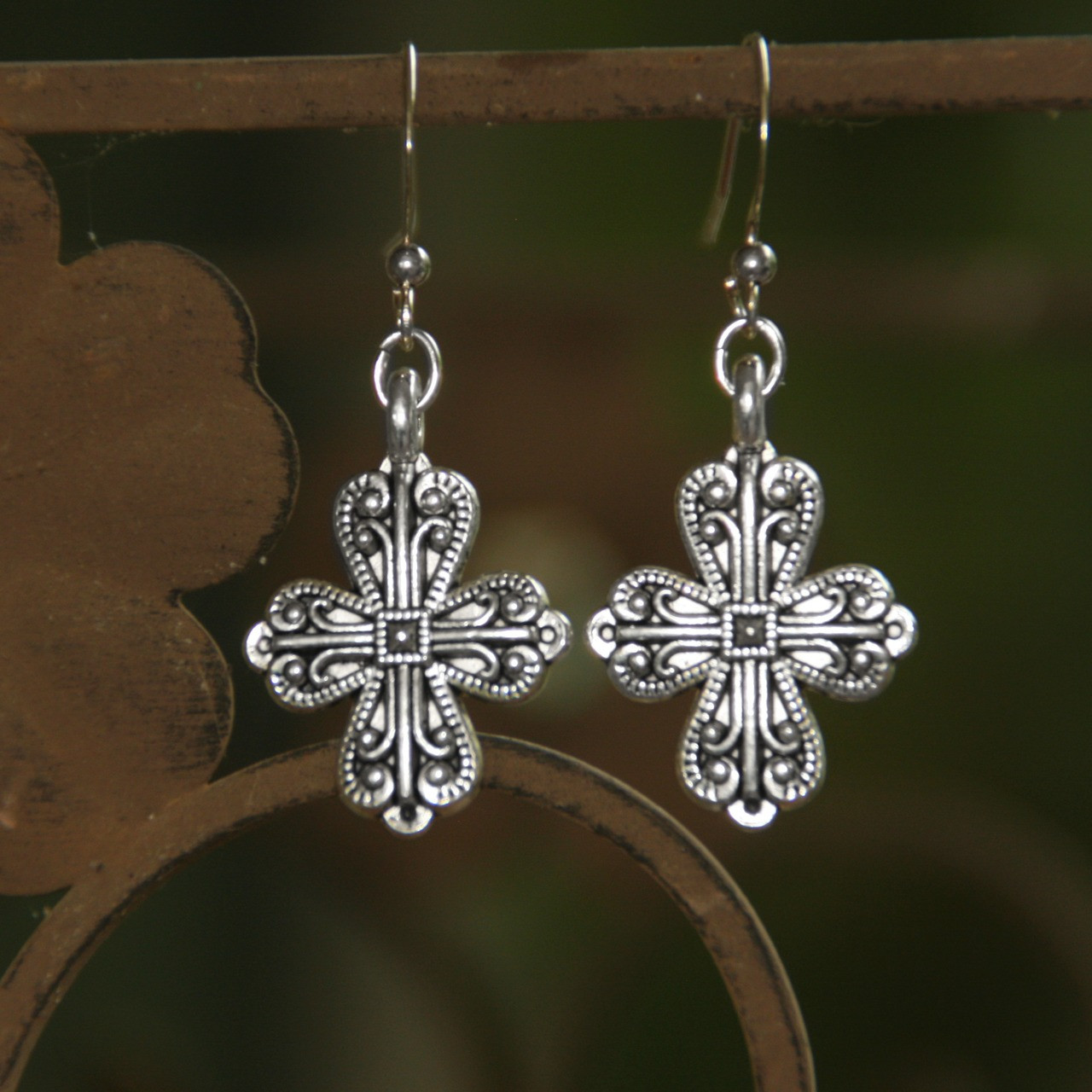 IN-76  Beautiful Scrollwork Cross Earrings