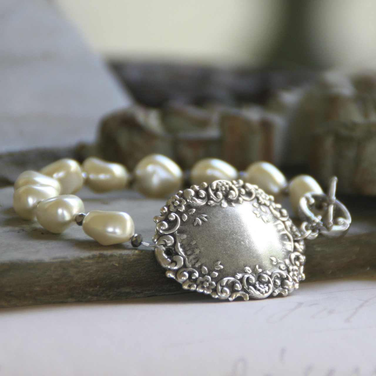 BR-9  Perfect for Engraving or Wearing as is Fine Glass Pearl Bracelet