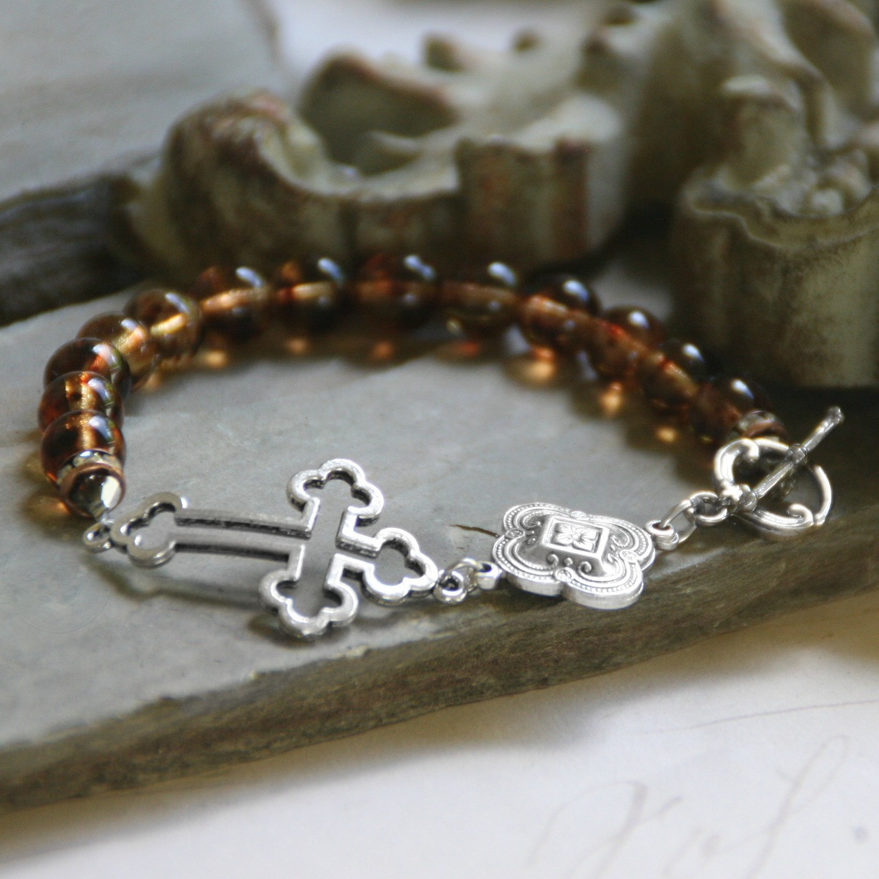 BR-14  Classic Cross Bracelet with Toggle Clasp