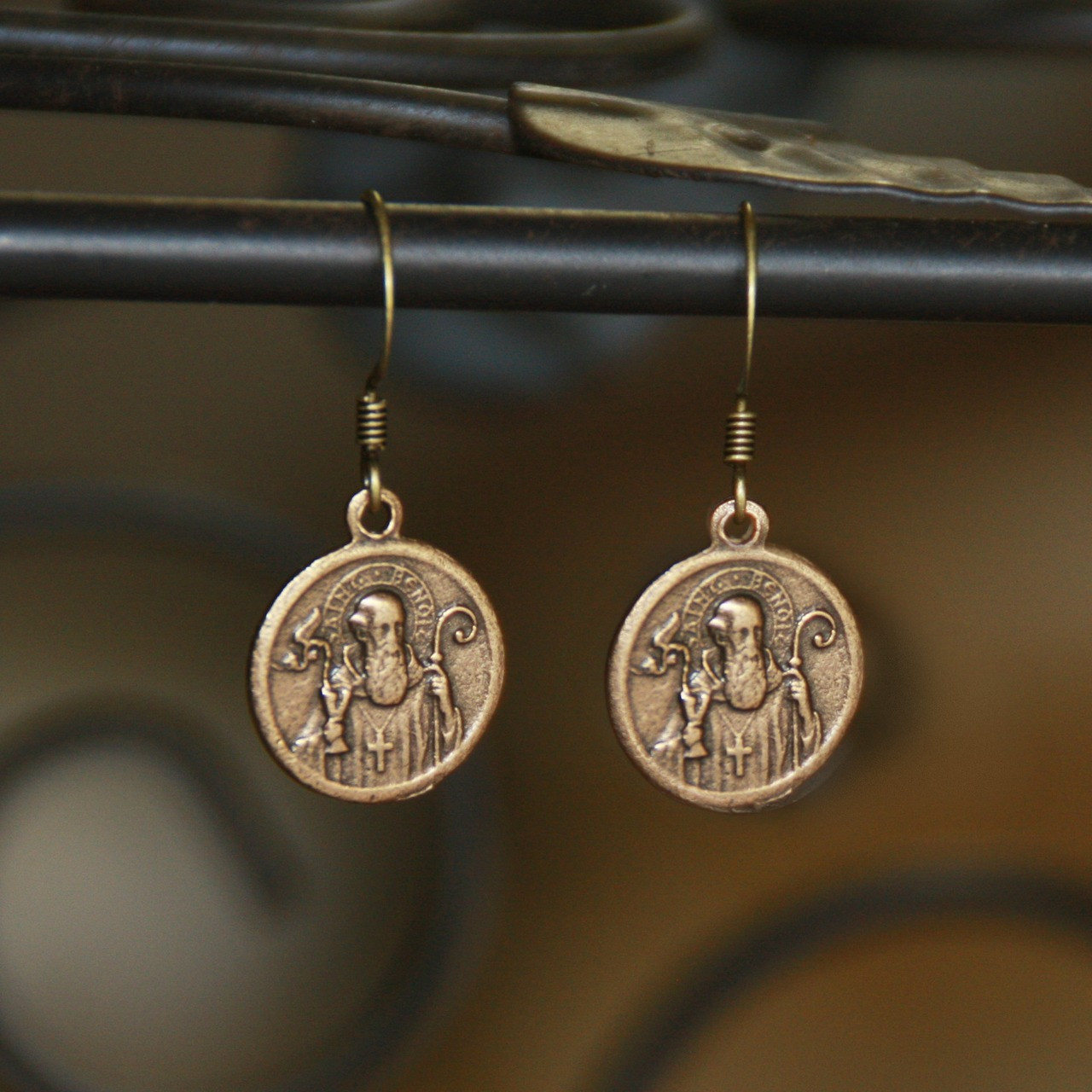 IN-77G  Reproduced from an original Vintage St. Benedict Medal Oh so classic Earrings
