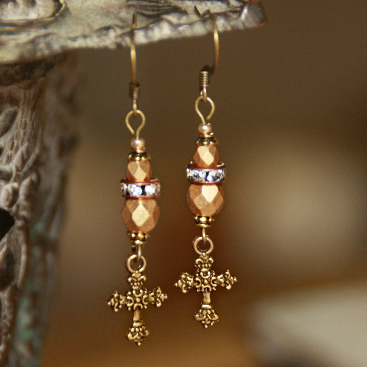IN-78  Vintage Gold Cross Earrings