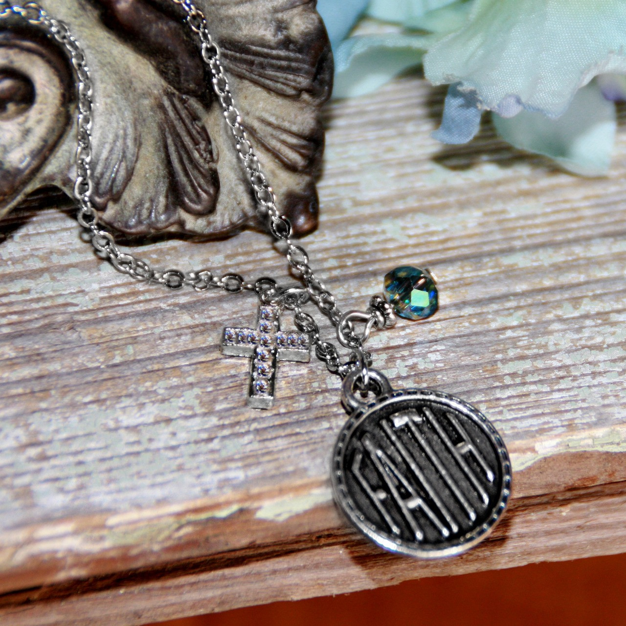 IN-565  Faith Cross and Crystal Necklace