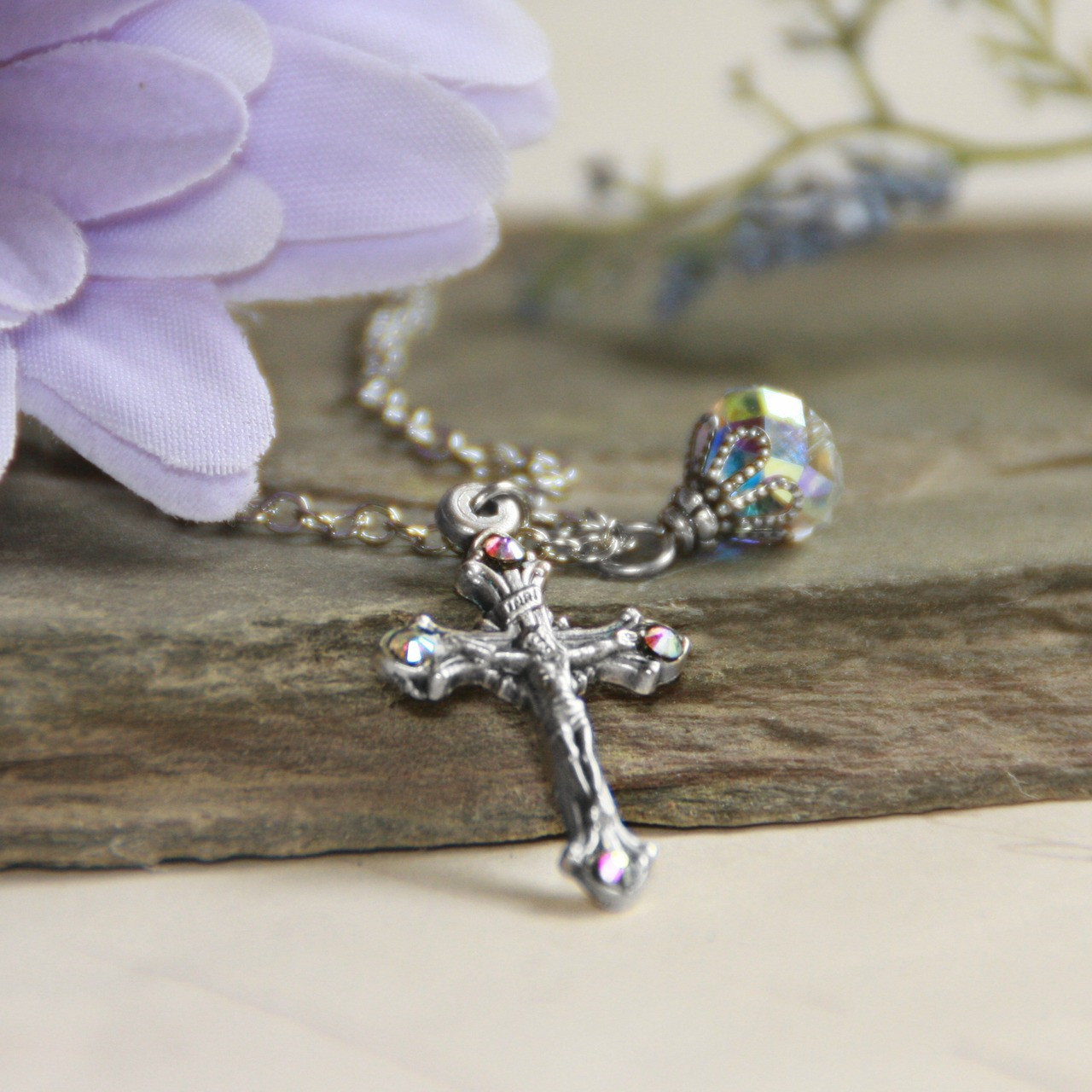 IN-573  Crucifix Necklace with a touch of Sparkle