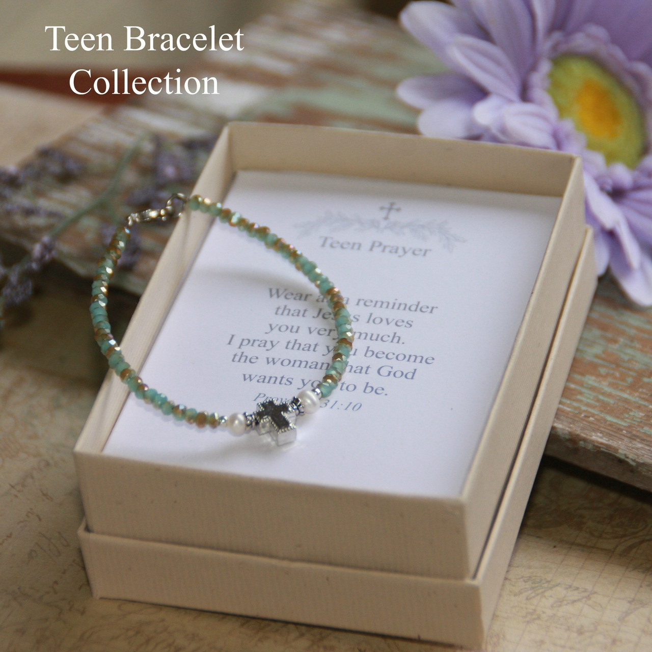 TN-4  Teen Prayer Bracelet-Seafoam (see additional colors)