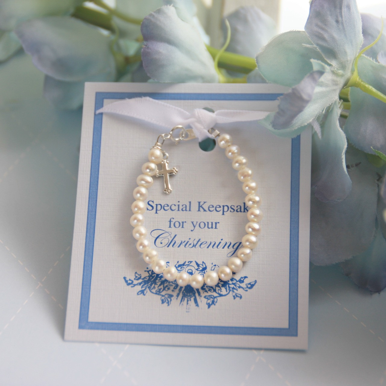 STG-89  Freshwater Pearls and Sterling Silver 5" Christening Bracelet