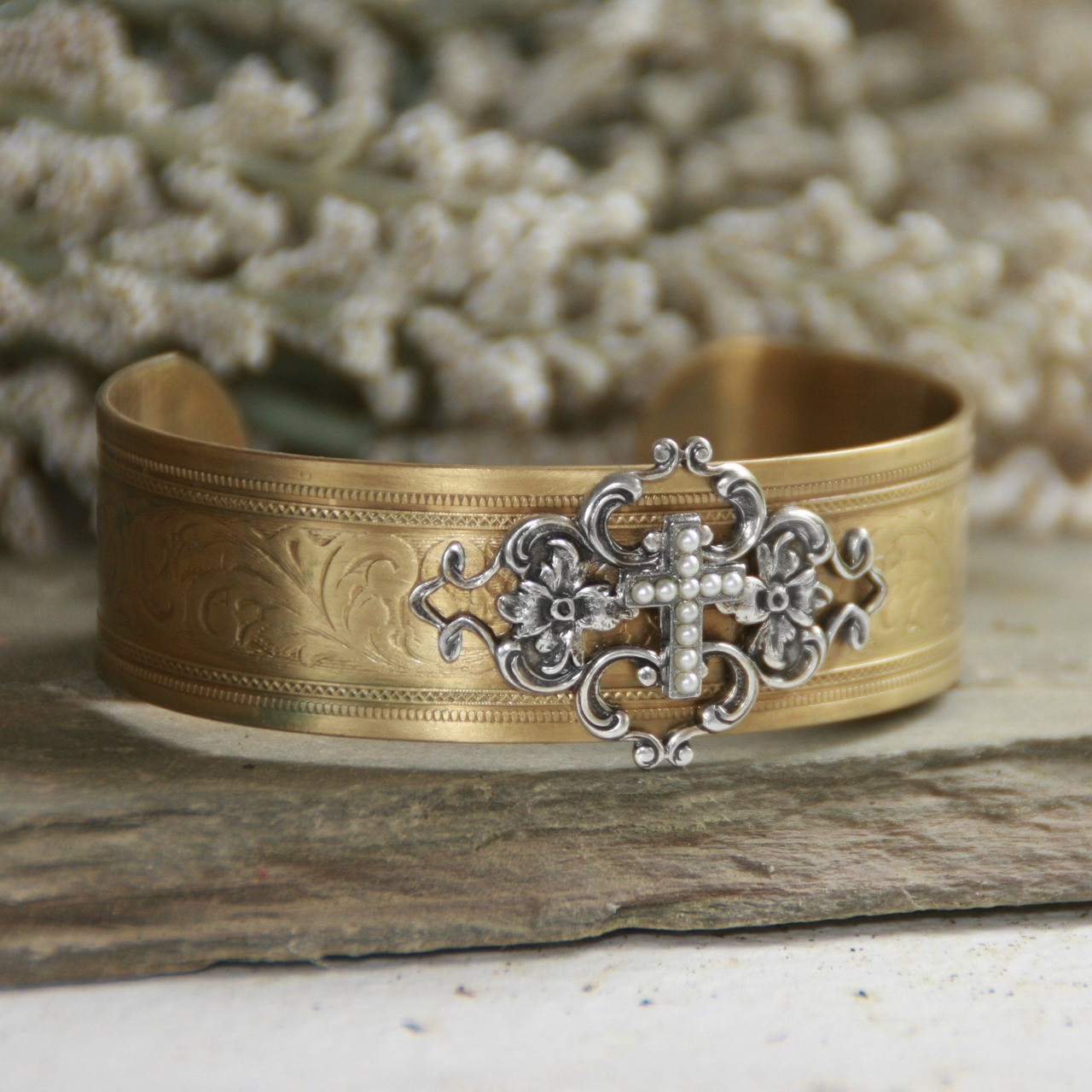 ART-165  Cross and Lace Style Cuff Bracelet