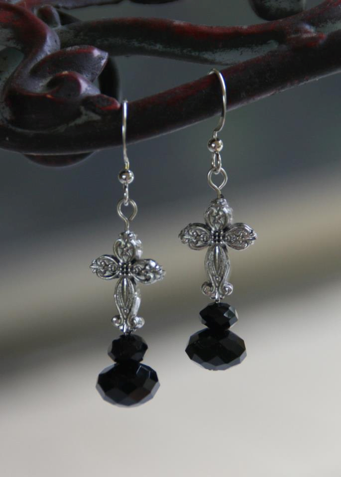IN-704 Jet Crystal Cross Earrings