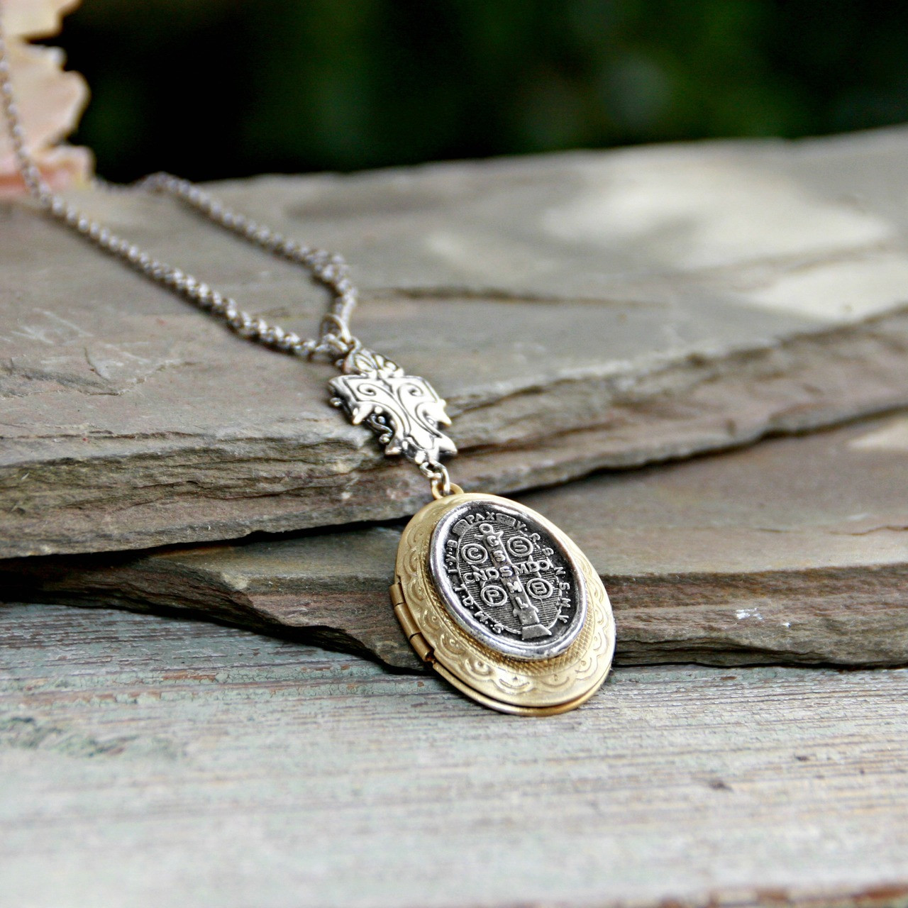 IN-643  St. Benedict Locket Necklace