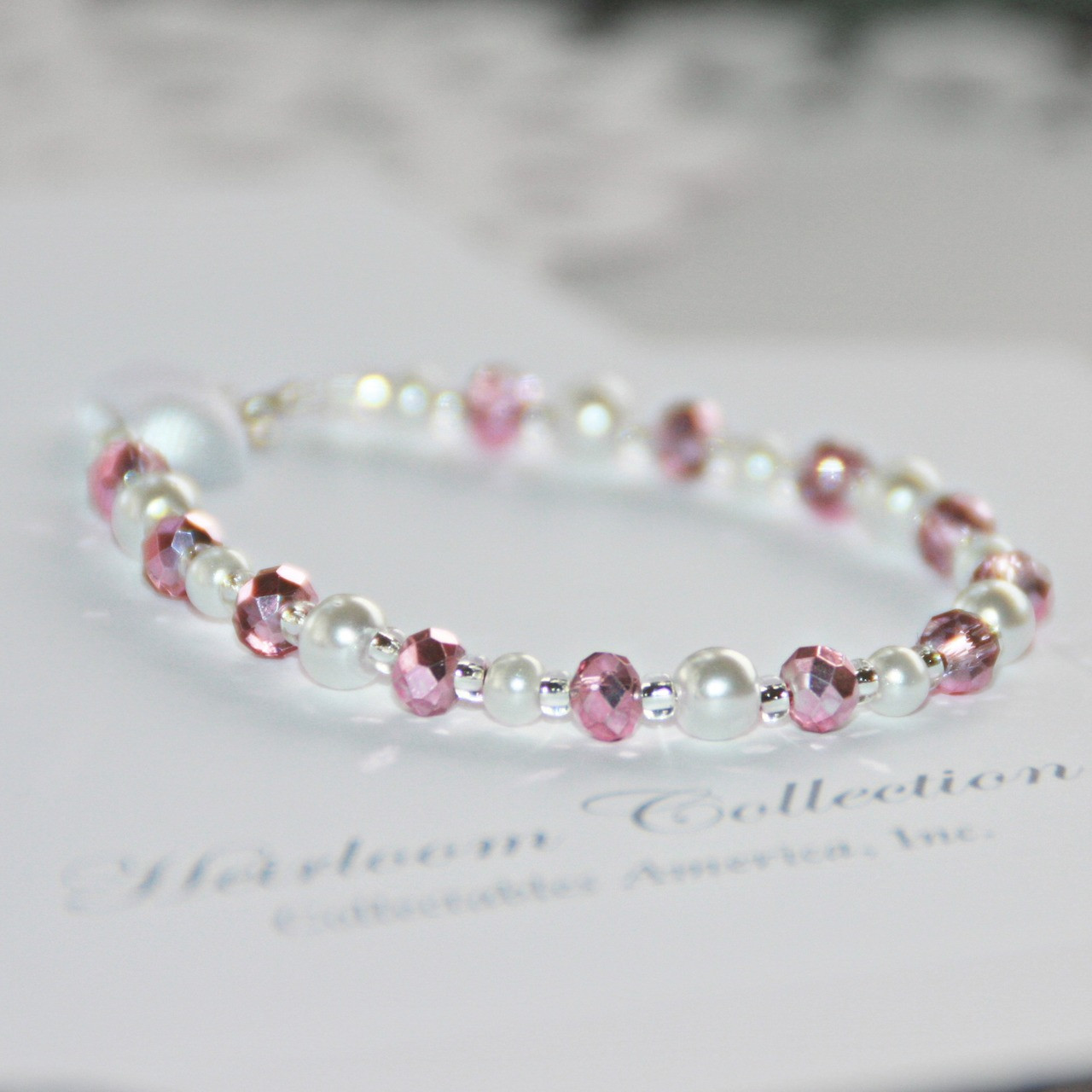 CJ-183  I love this New Pink Crystal and Glass Pearl 5" Bracelet