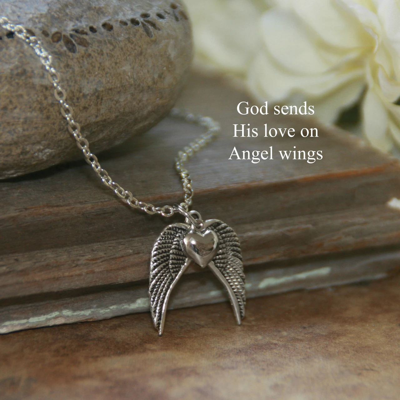 IN-601  God sends His love on Angel Wings Necklace